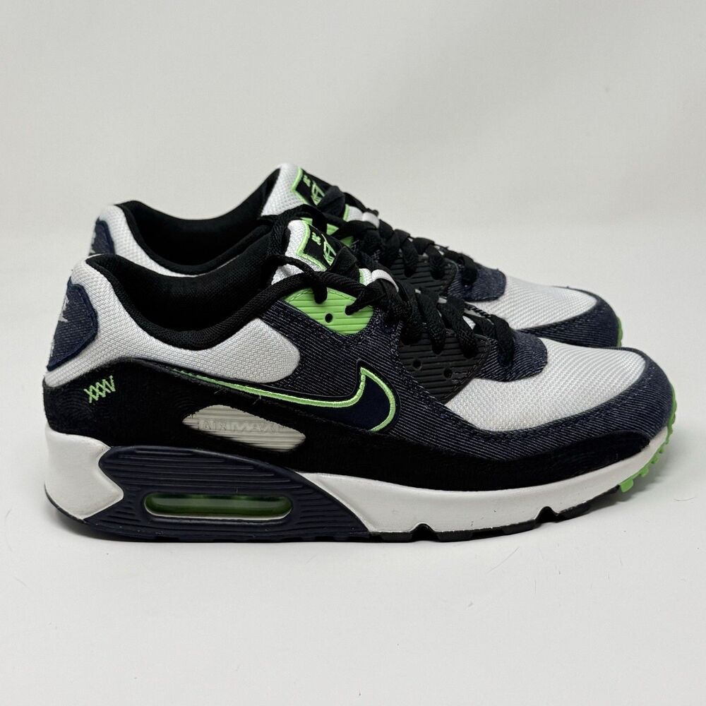 Nike Air Max 90 SE Sneakers Shoes Mens 8.5 Blue Denim Scream Green DN4155-001